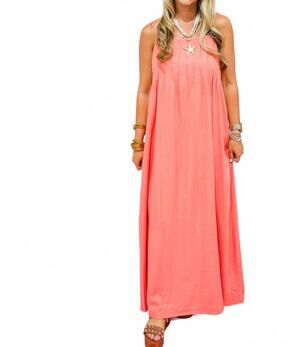 NEW KLESIS pintuck strappy maxi dress in coral